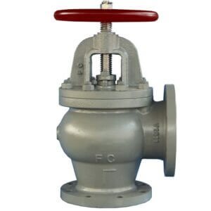 Válvula globo en ángulo con retención, con bridas ciegas, cuerpo acero, medidas Ø65mm a 300mm