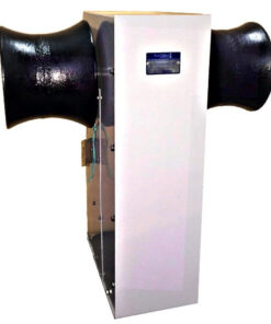 Cabrestante vertical de eje horizontal tipo muñeco, 5hp, capacidad 1200kg, 24m/min, con dos cabirones