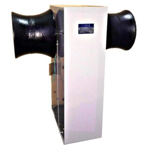 Cabrestante vertical de eje horizontal tipo muñeco, 10hp, capacidad 1200kg, 24m/min, con dos cabirones